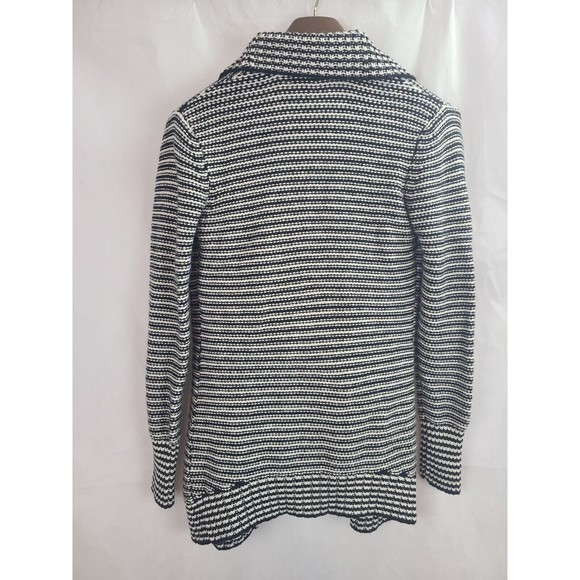Merona Women's (M) Black & White Stripe Open Front Shaw Collar Sweater Cardigan - Picture 4 of 8
